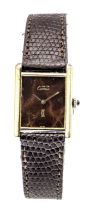 Cartier must de, ladies watch, tank, 925 Sterling Silver gold plated, dial with tiger eye, with gold