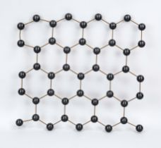 Molecule model, 1st half of the 20th century, iron rods and plastic balls. Structure of hexagons,