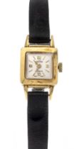 Roamer ladies' watch 750/000 GG, hand-wound, silver-col. Dial with applied gold-plated bar indices