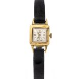 Roamer ladies' watch 750/000 GG, hand-wound, silver-col. Dial with applied gold-plated bar indices