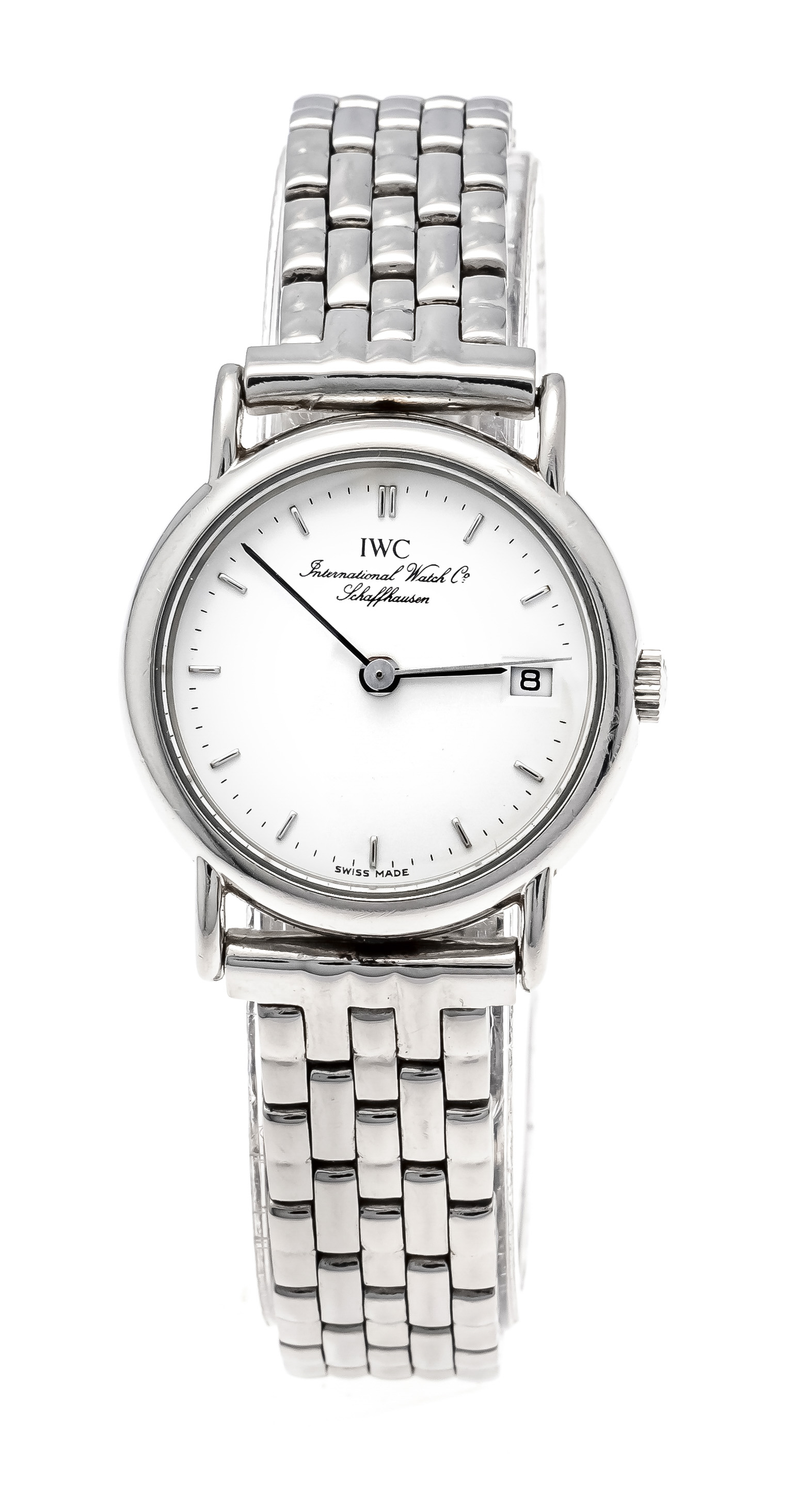 IWC ladies' quartz watch, steel case, ref. 4531, from 1994, white dial with silver-colored hour