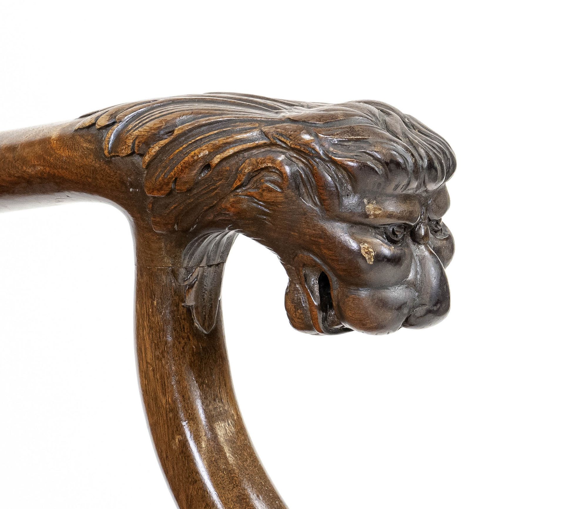 Armchair from around 1920, walnut, carved frame, armrest ends in the shape of lion heads, 103 x 67 x - Image 2 of 2