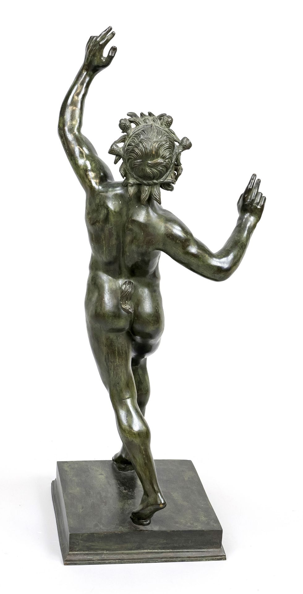 Large Dancing Faun (replica of an ancient Roman bronze from Pompeii), 19th century, green - Image 2 of 2