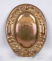 Blaker, 19th century, sheet copper. Oval with embossed decoration, inserted 2-light chandelier.