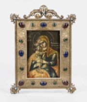 Icon/devotional image of the Mother of God, Russia, 19th century, polychrome tempera painting on