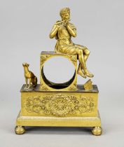 Bronze clock case, flute player with dog on the base, in Empire style, 33x23x9cm HBT