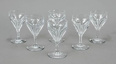 Six liqueur goblets, France, 2nd half of the 20th century, Baccarat, round disk stand, slender