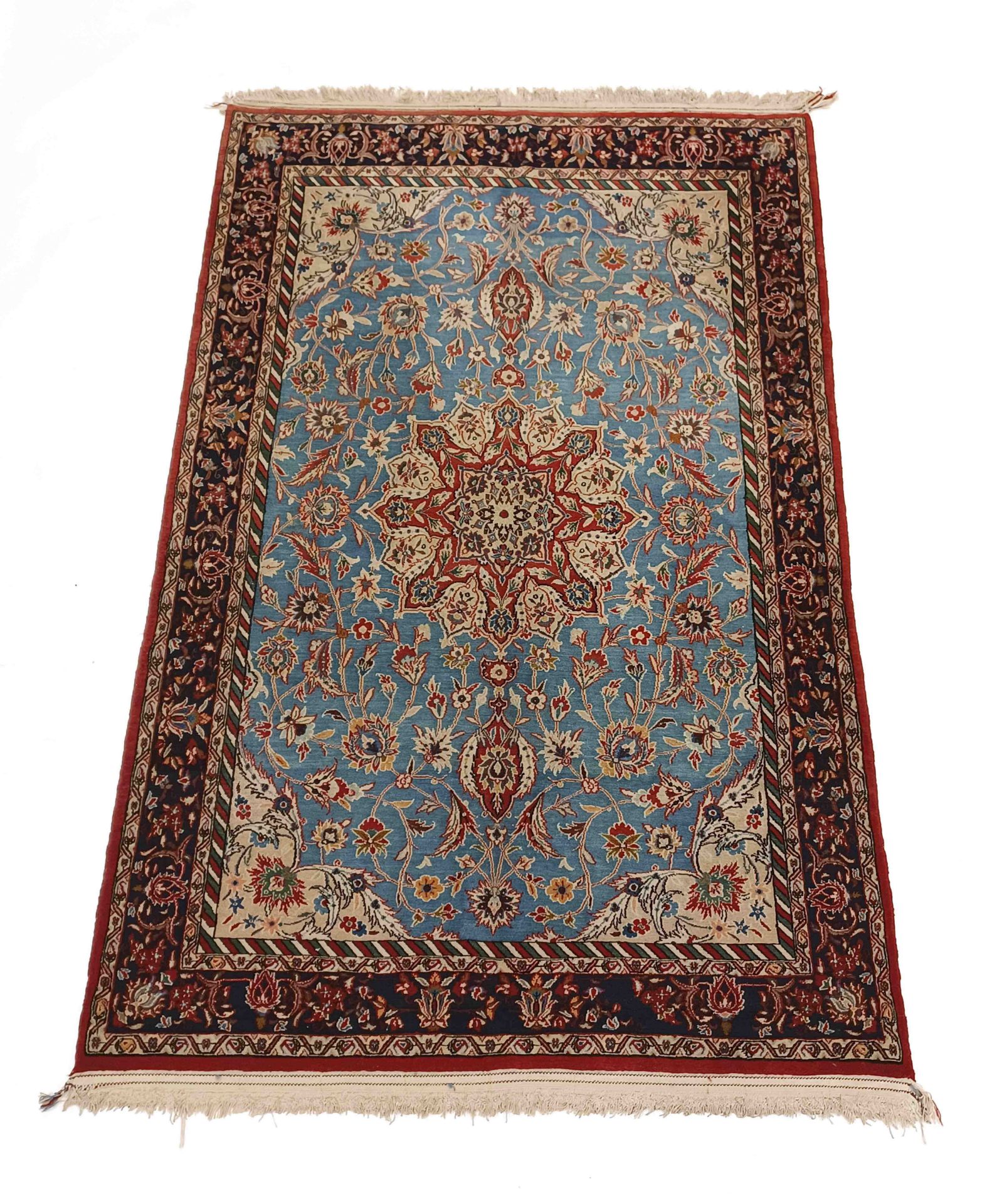 Carpet, Rug, Isfahan, even high pile, fringes with minor wear, 228 x 147 cm