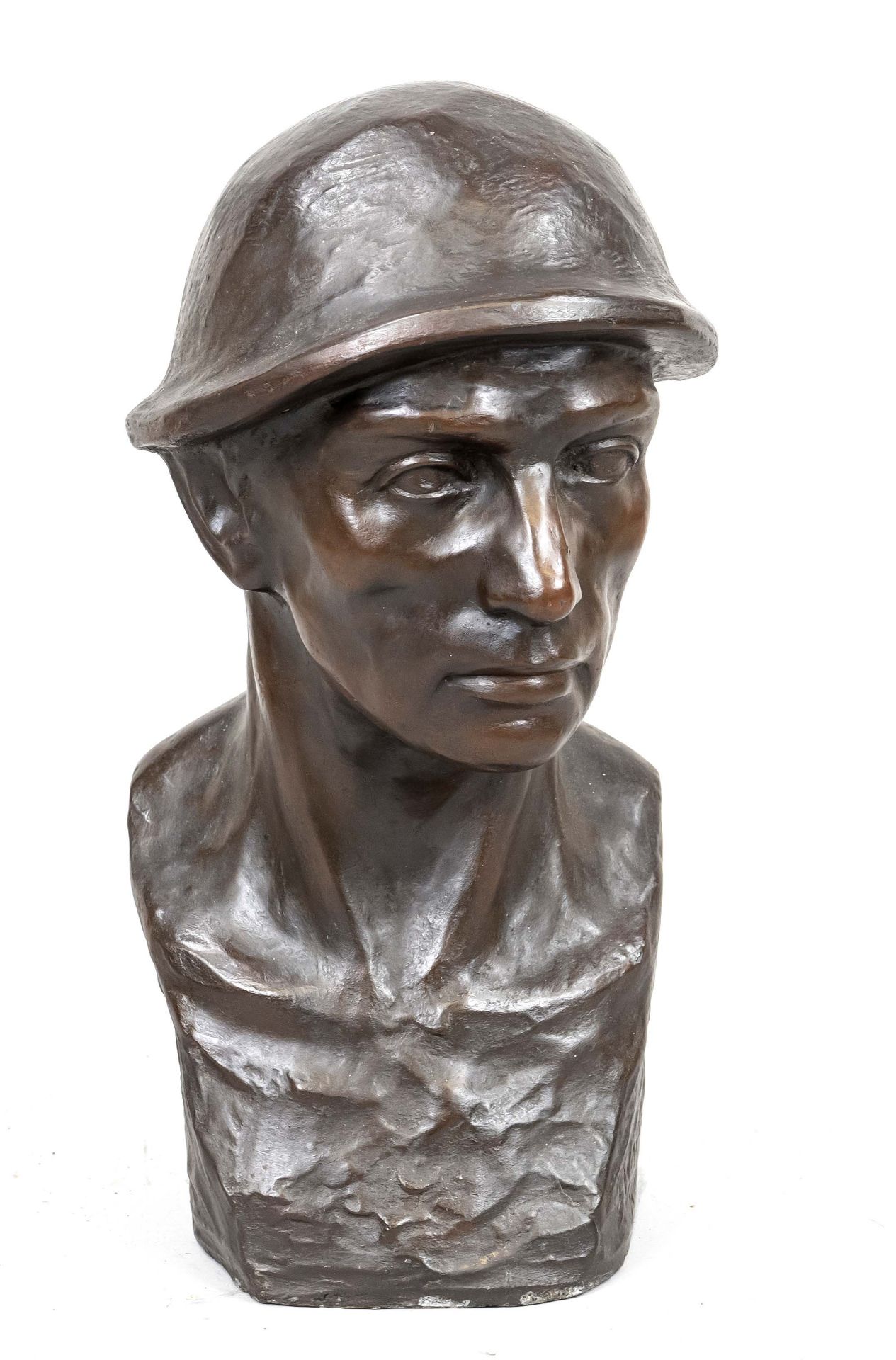 Georges Wasterlain (1889-1963), large bust of a miner, dark brown patinated bronze, signed and dated