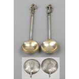 A pair of ornamental spoons, hallmarked Russia, 1877, Moscow city mark, struck hallmarks, Siber 84