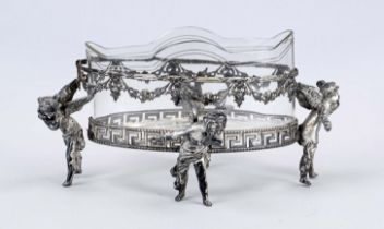 Small centerpiece, late 19th century, openwork and oval on fully sculpted putti feet, glass insert