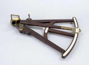 Sextant, 19th/20th century, finely grained tropical wood, brass and bone. Signs of use, h. 46 cm