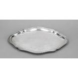 Oval tray, German, 20th century, silver 800/000, of curved form, bead relief rim, l. 34 cm,