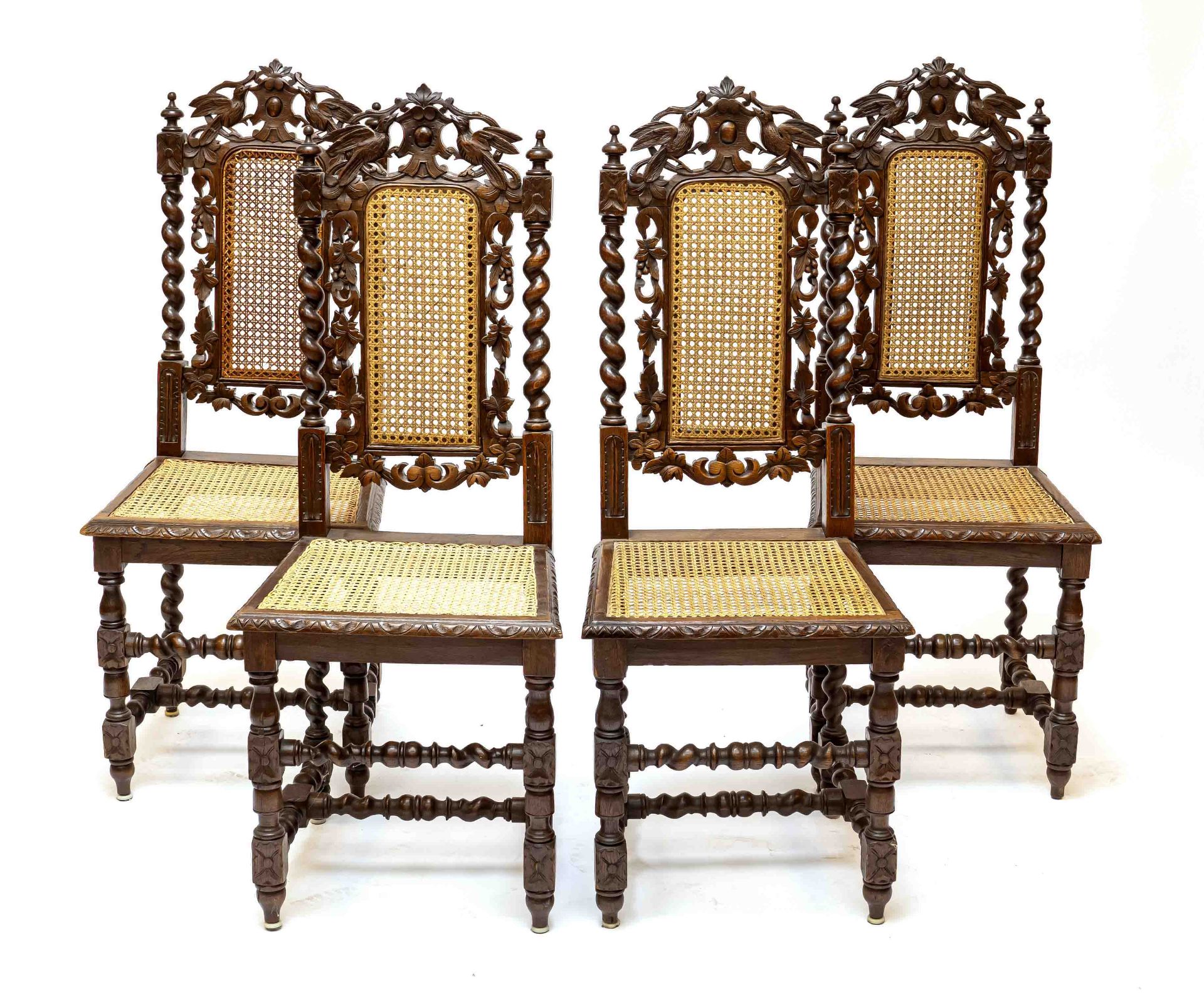 4 hunting chairs, France around 1880, oak, 113 x 45 x 45 cm - The furniture cannot be viewed in