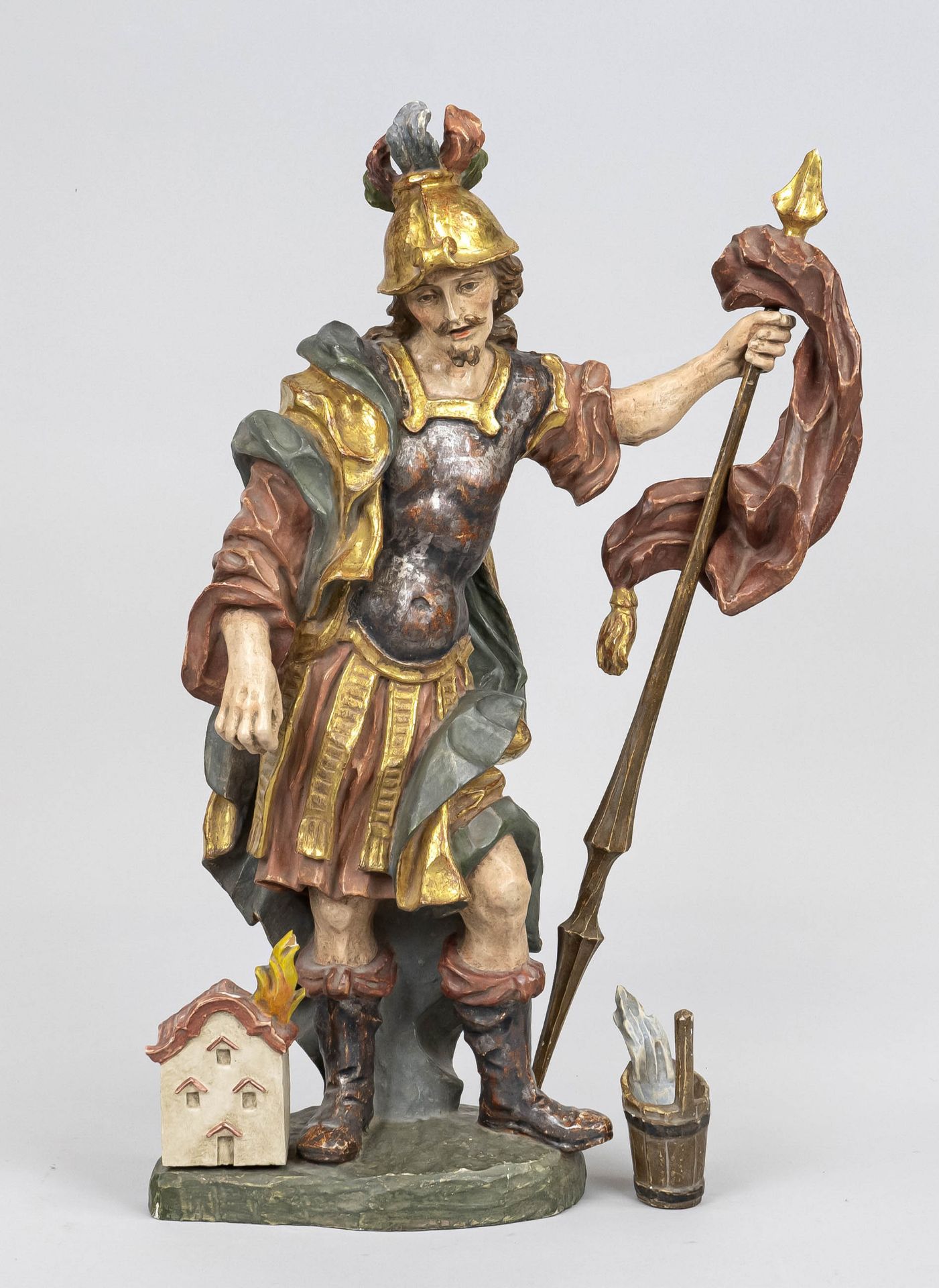 Tyrolean carver of the 20th century, devotional figure of St. Florian, polychrome painted and