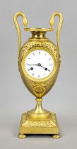 Fire-gilt vase clock, 1st half 19th century, with swan-neck handles and applied branches, the vase