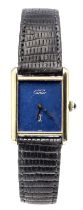 Cartier must de, ladies watch, tank, 925 Sterling silver gilt, dial with lapis lazuli, with gilt