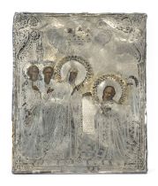 Icon with oklad, hallmarked Russia, 1882, hallmark Ivan Yefimovich Konstantinov, Moscow, silver 84