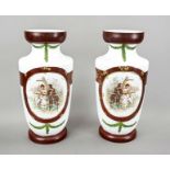 A pair of large milk glass vases, early 20th century, round base, conical body, recessed at the