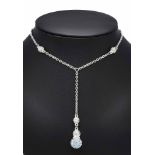 Givenchy costume jewelry necklace metal in ypsilon shape with round faceted light blue gemstones 5.5