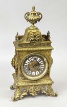 Brass table clock, 2nd half 19th century, historicist appearance, cast dial with white enamel