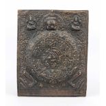 Buddhist mandala, Tibet, 19th/20th century, embossed sheet copper. Lower rim with inscription, 36