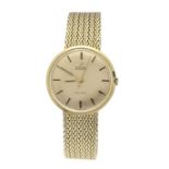 Omega gold bracelet men's watch automatic, Ref. 1211, circa 1975, 585/000 GG, gold dial with applied