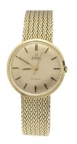 Omega gold bracelet men's watch automatic, Ref. 1211, circa 1975, 585/000 GG, gold dial with applied