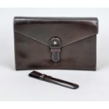 Aigner, small vintage document bag, fine mocha brown smooth leather, silver-coloured hardware,