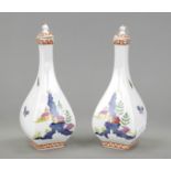 Pair of flasks with stoppers as sake bottles, Potschappel, Dresden, 20th century, polychrome