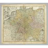 Historical map of Germany -- ''Imperii Romano Germanici...'', partly col. Copper engraving by Homann