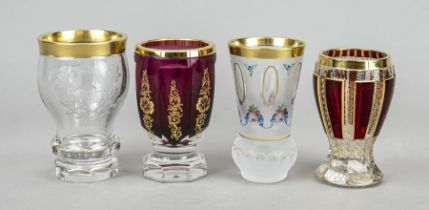 A collection of four beakers, Bohemia, 20th century, various shapes and sizes, clear glass, 2x