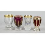 A collection of four beakers, Bohemia, 20th century, various shapes and sizes, clear glass, 2x