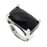 Black diamond ring WG 750/000 with a faceted cushion-cut black diamond, 14.3 ct opaque, RG 54, 8.