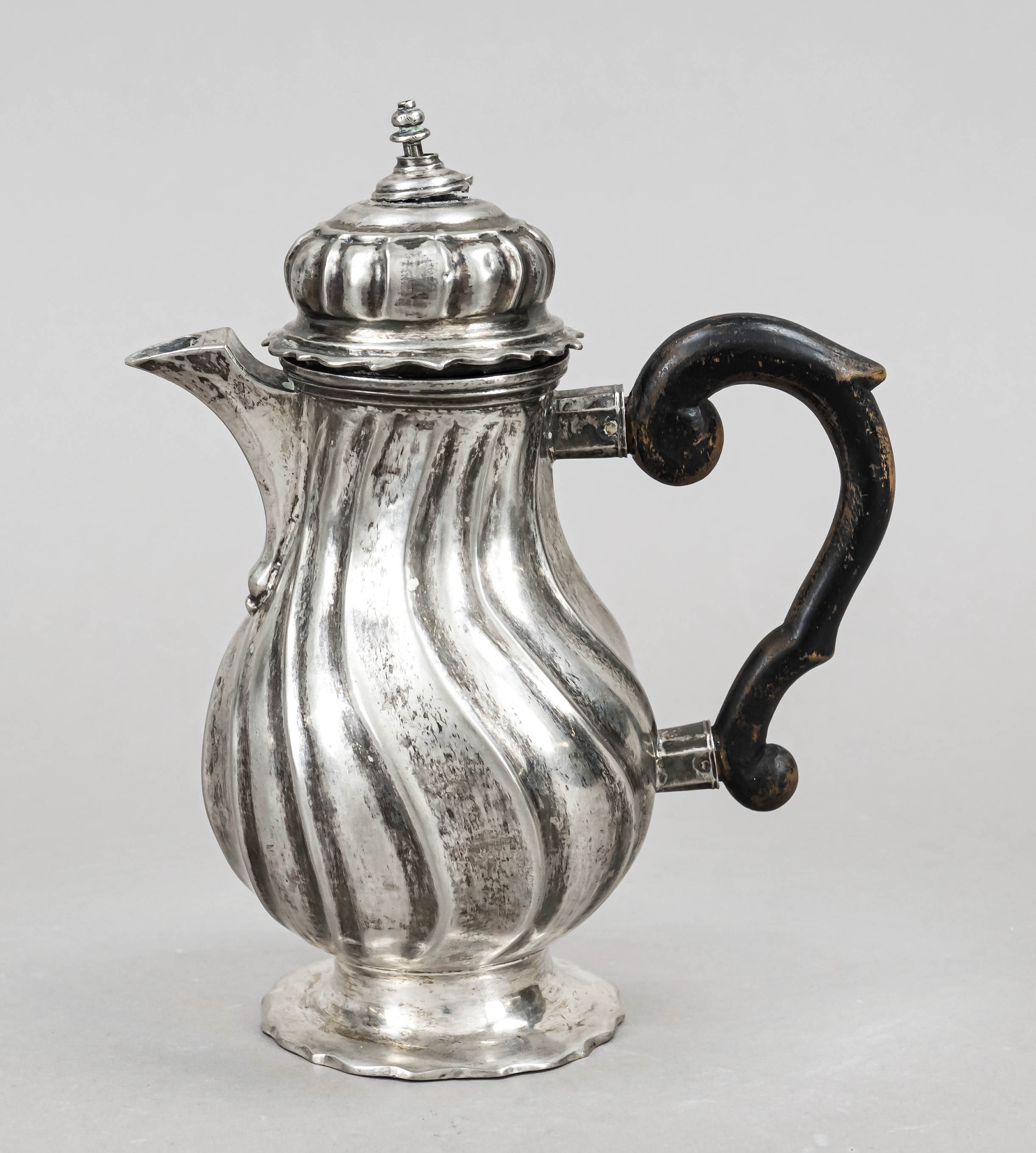 A mocha pot, German, c. 1800, BZ probably Dresden, MZ hammered, hallmarked silver, tremolier mark,