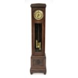 Grandfather clock oak Germany around 1920, fluted head, faceted glass in front of the pendulum,