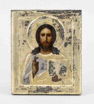 Icon of Christ Pantorkrator, Russia, late 19th century, polychrome tempera painting on chalk ground,