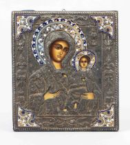 Icon of the Virgin and Child, Russia, 19th century, metalloclad with polychrome enamel, slightly