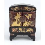 Black lacquer box, Japan, mid-century, black lacquer with gold and red lacquer print of cranes above