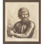 Francesco Bartolozzi (1728-1815), Half-length portrait of a bearded soldier in armor, etching on