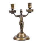 Figural candlestick, probably around 1800, bronze. Two-burner, base with wavy decoration, h. 21. cm