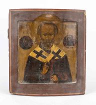 Icon of St. Nicholas with Oklad, hallmarked Russia, 1854, BZ, master's mark I. Sekerin, silver 84