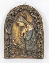 Devotional image of Mary with child, 19th/20th century, relief carving, polychrome painted, slightly