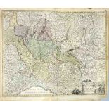 Historical map of Lombardy ''Ducatus Mediolani...'', copper engraving map by Homann, Nuremberg