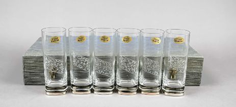 Six longdrink glasses with silver mounting, Italy, 20th century, Florence, silver 800/000, smooth