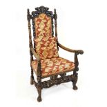 Armchair from around 1880, oak, carving typical of the period, 125 x 70 x 60 cm