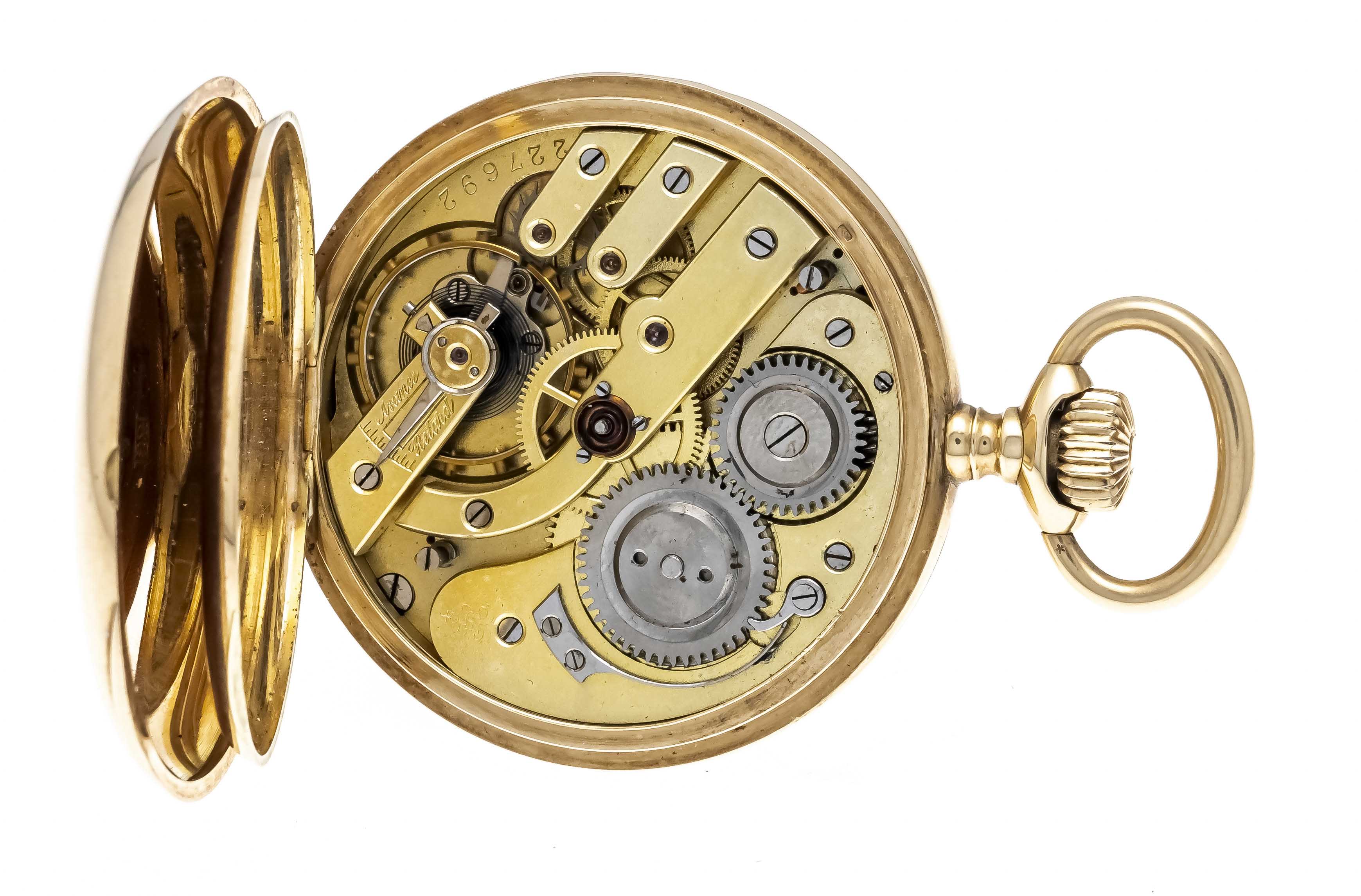 Men's sprung lid pocket watch, Borel Neuchatel, 585/000 GG, 3 gold lids, polished case, circa - Image 3 of 4