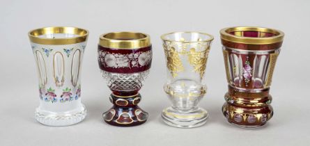 A collection of four beakers, Bohemia, 20th century, various shapes and sizes, clear glass, 2x