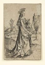 Master MZ, after, 16th century copy, ''Die heilige Ursula'', copperplate engraving on laid paper,