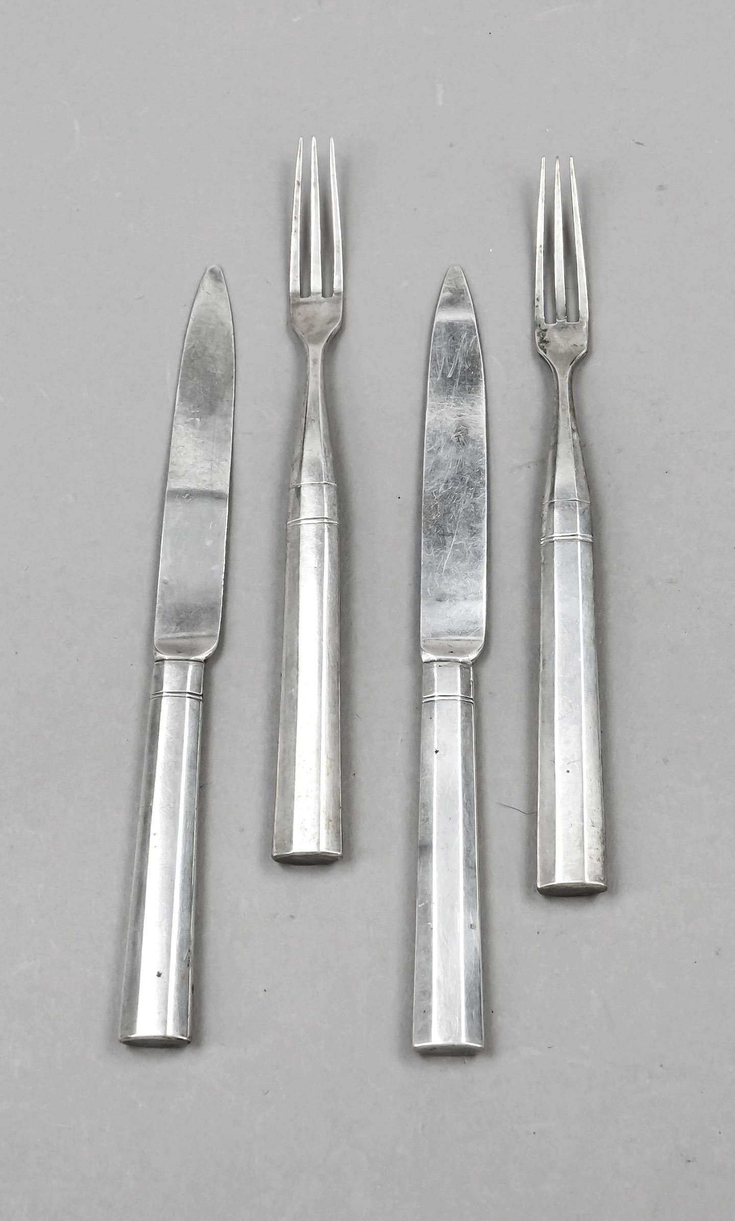 22 pieces of fruit cutlery, 19th century, hallmarked, probably Berlin, hallmarked silver, smooth